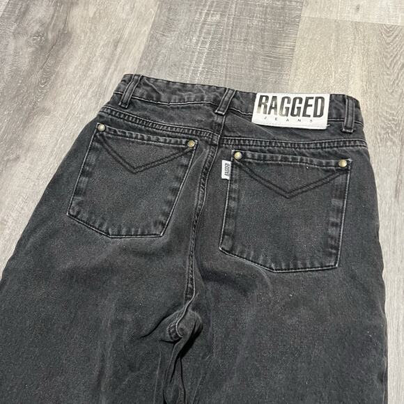 Ragged Jeans Womens 26 Black Wide Leg Distressed Raw Hem High Rise Flared Denim - Picture 5 of 6